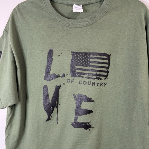 Gildan Heavy Cotton T-shirt XL Love of Country American Flag Patriotic Green - Picture 2 of 7